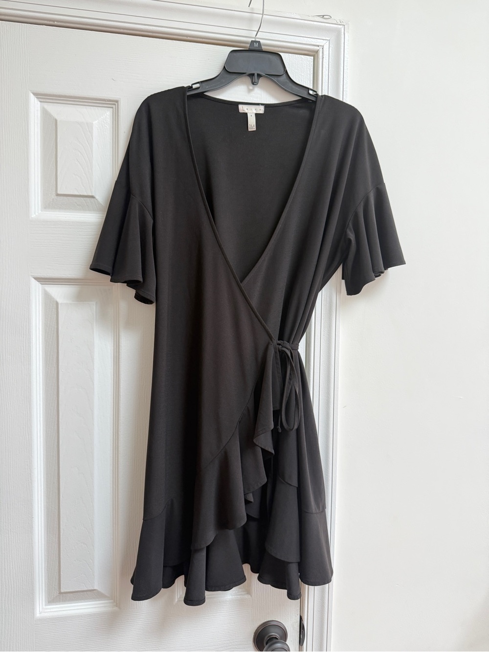 Leith Black Ruffled Wrap Mini Dress